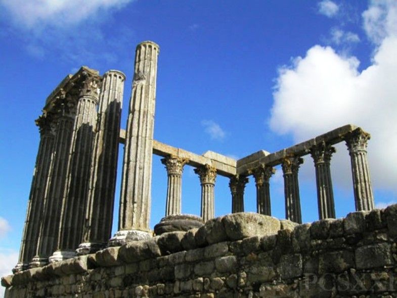 The first century A.D Roman Temple of Diana, the ancient Roman goddess of the moon, the hunt, and chastityThe temple is part of the historical centre of the city, which was included in the classification by UNESCO as a World Heritage Site. - Evora / Portugal