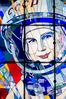A stained-glass window with a portrait of Valentina Tereshkova in The New Cultural and Educational Center with Planetarium.